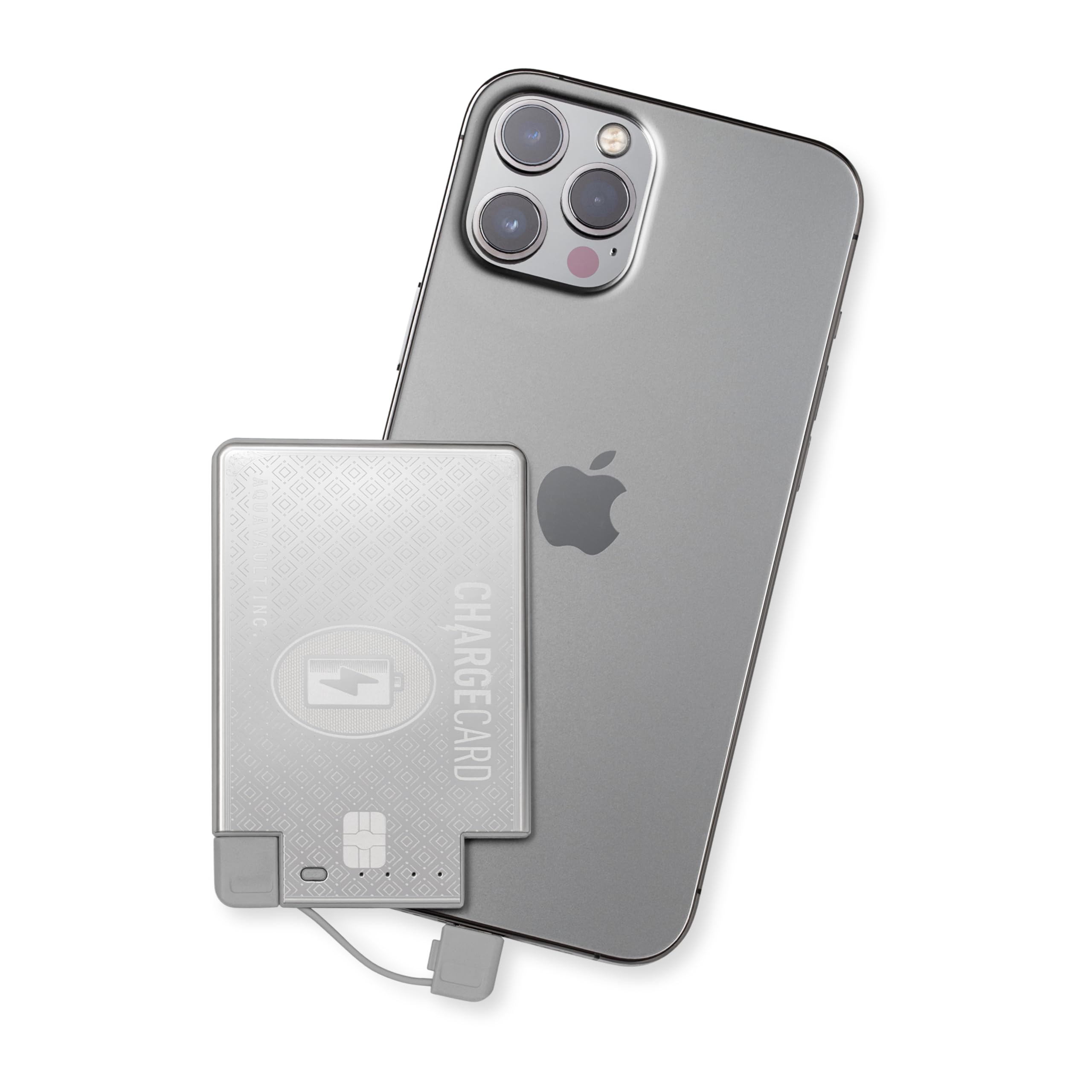 AquaVault ChargeCard – Ultra Slim Emergency Power Bank (2300mAh) – Fits in Wallet – USB-C & Micro-USB – Durable Steel Body – Flight-Safe Pocket Charger for iPhone 16/15/14/13/12, Android - (Platinum)