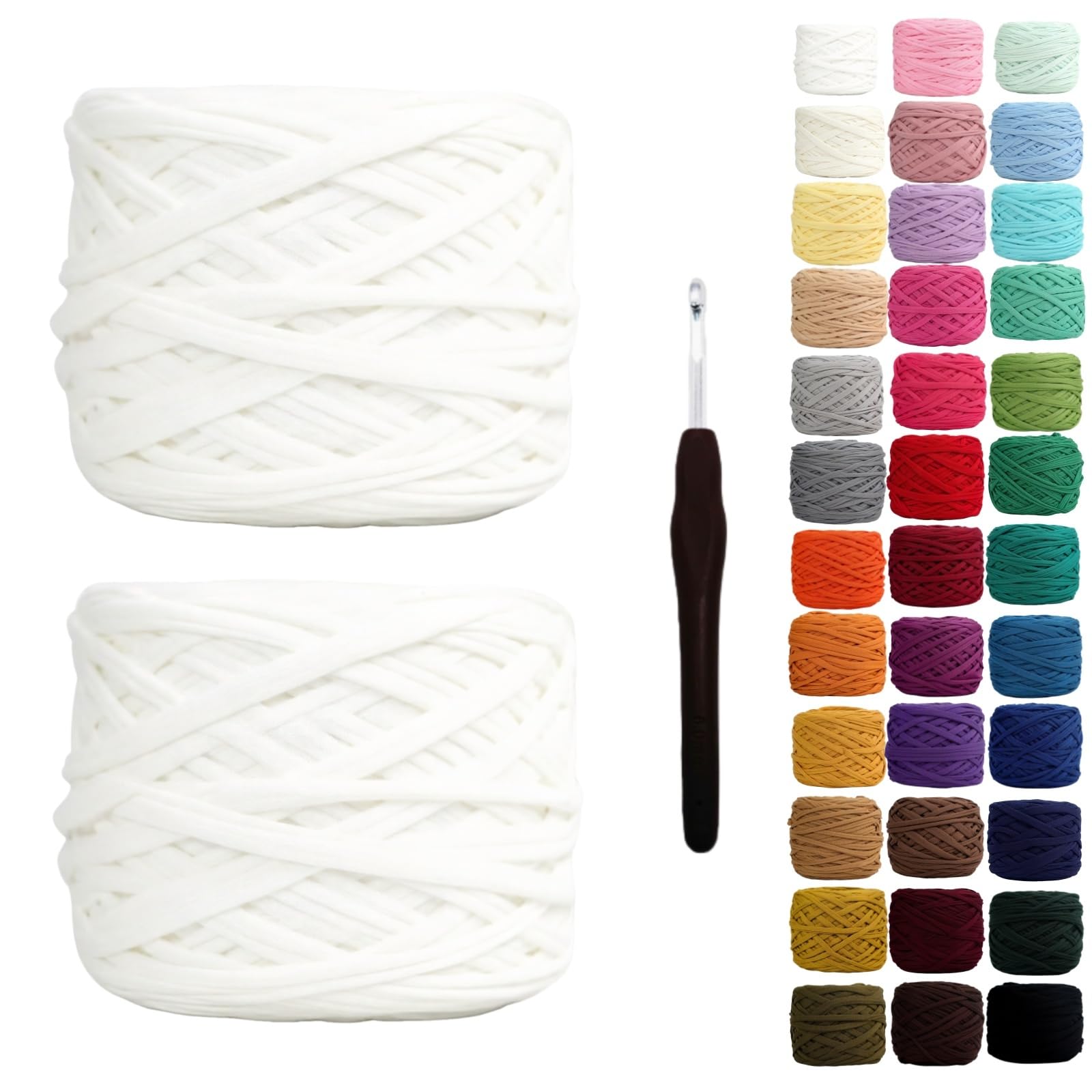 Binwat T Shirt Yarn for Crocheting 150m Elastic Ribbon Yarn Thick Crochet Fabric Yarn, Knitting T-Shirt Yarn for Crochet Bag/Blanket/Basket, DIY Crafts Projects, Home Decor (2pcs White)