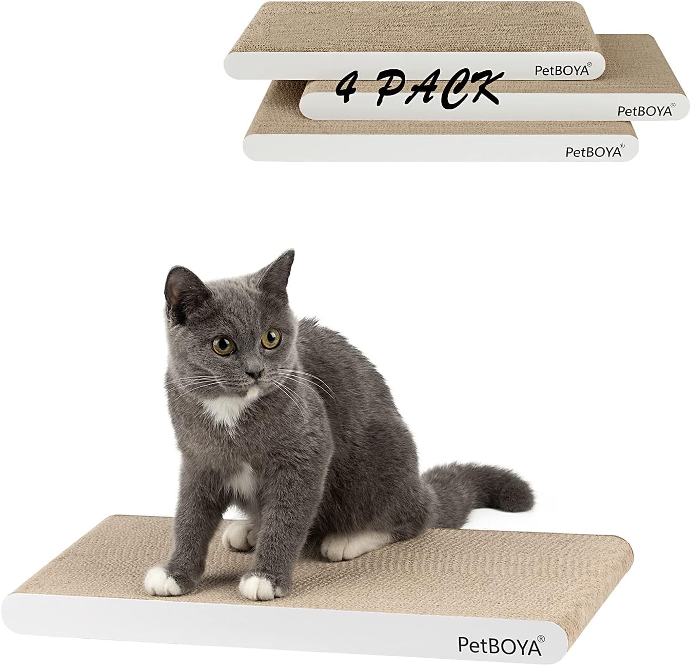 Large Wide Cat Scratch Pad, 4 PCS Cat Scratching Pad Textured Surface is Durable and Recyclable, Double Side Cat Scratcher Cardboard