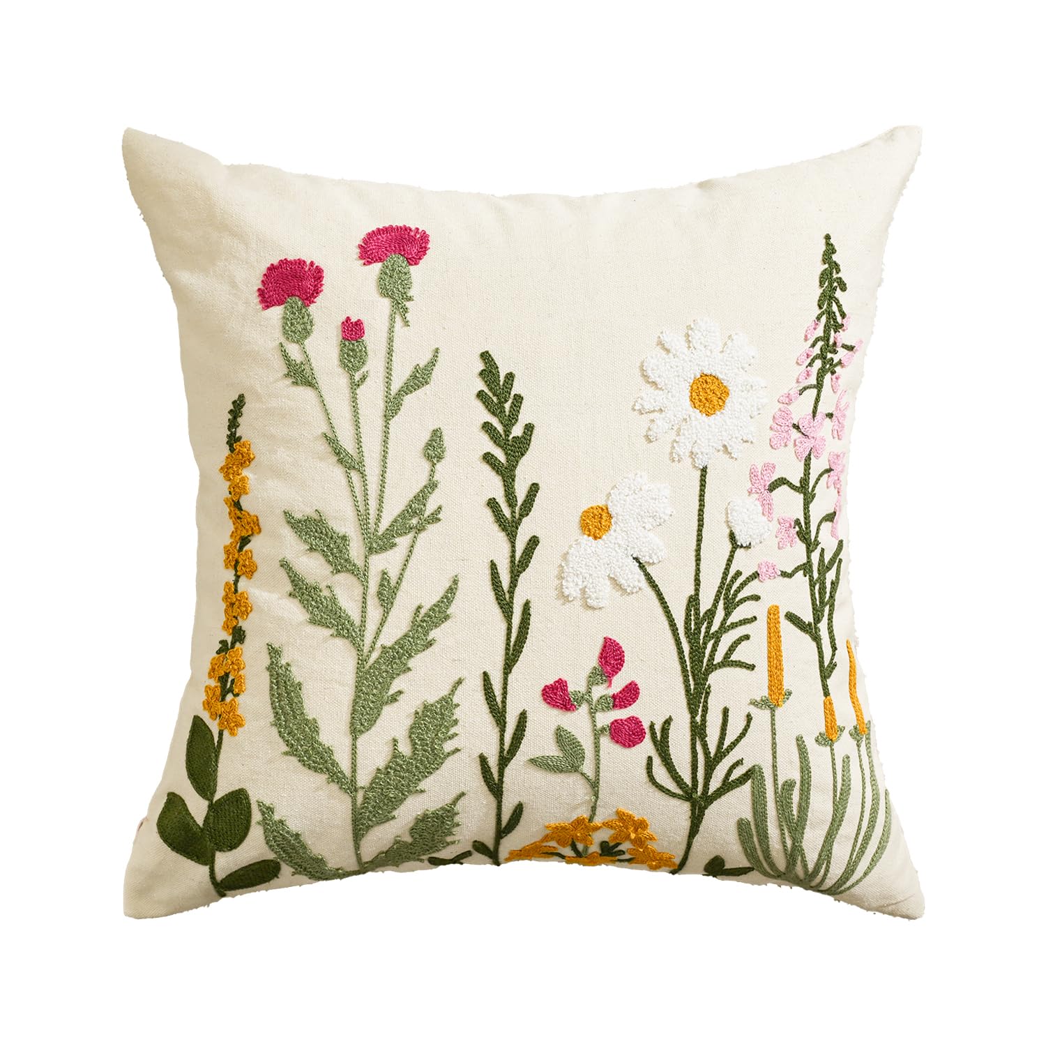 Artoid Mode Antique Herbs Wild Flowers Spring Cushion Covers, 45x45 cm Chain-stitch Summer Decorative Pillow Case Cover Sofa Living Room Decor โ image 1