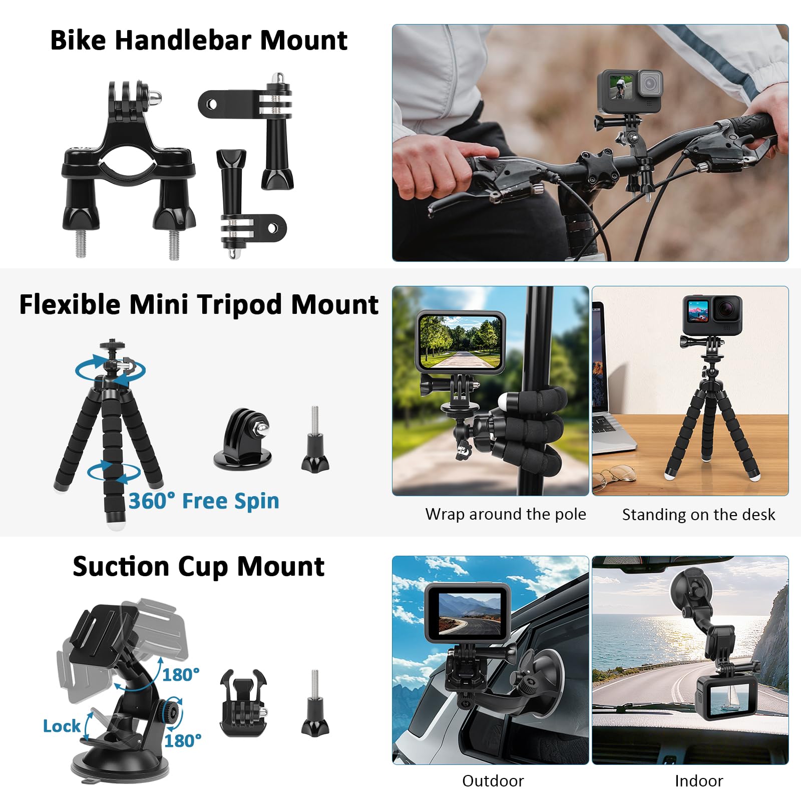 Zestaw akcesoriów do kamer sportowych ChromLives, 57-w-1 zestaw uchwytów do kamery sportowej kompatybilny z Gopro Hero 13 12 11 10 9 8 7 6 5/Session 5/Hero 4/3+/3/2/1, DJI Osmo, Akaso, Insta360, Nagry