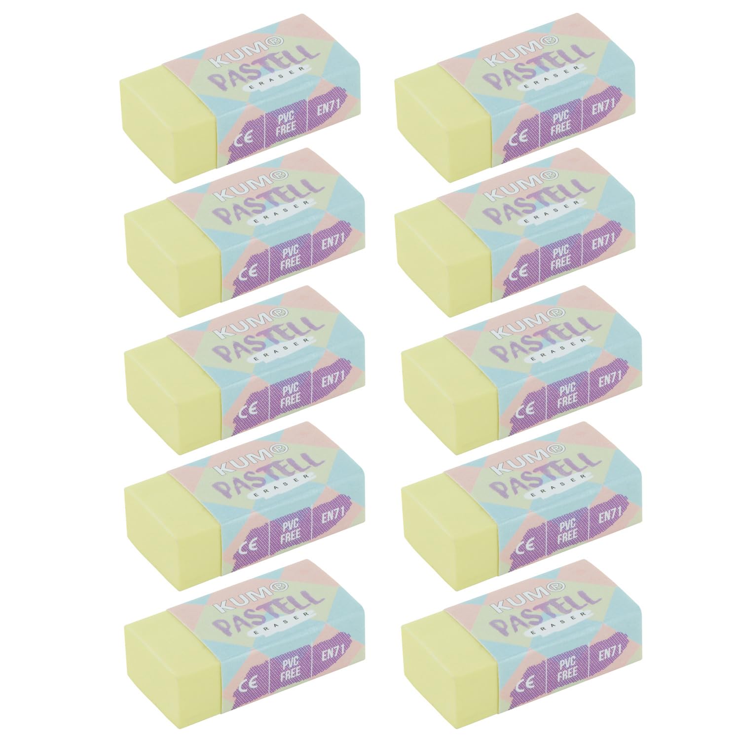 KUM AZ5091016-GE - Pastel Yellow Eraser, Pack of 10, PVC Free Eraser