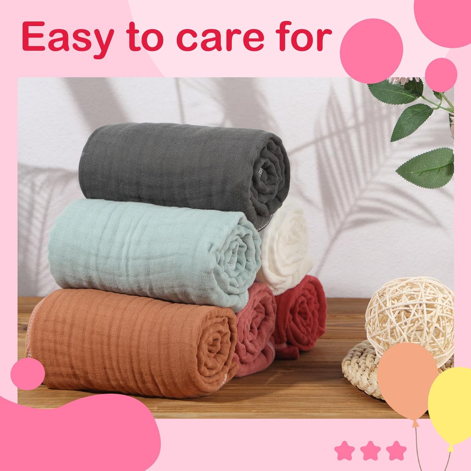 Peryiter 6 Pcs Muslin Hooded Baby Towels, 32"x 32" Cotton Newborn Bath Towel Muslin Infant Baby Blankets Absorbent Unisex Newborn Registry Gift Essentials for Girls Boys (Red) - Image 4