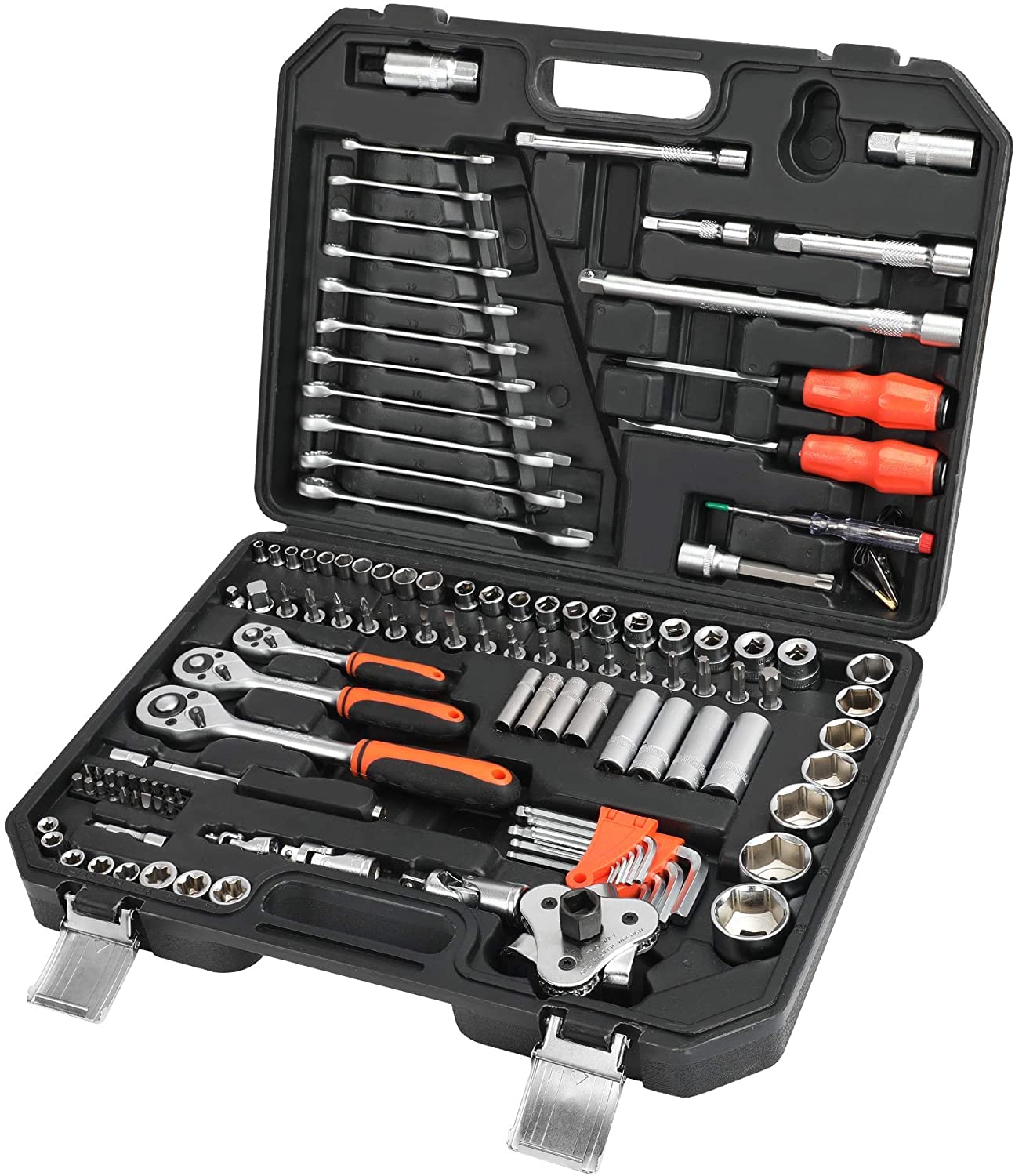 ValueMax Set di Chiavi a Bussola con Cricchetto 122 Pezzi, Custodia Portatile, Maniglia Girevole, Barra di Prolunga, Kit di Attrezzi Meccanici per Auto