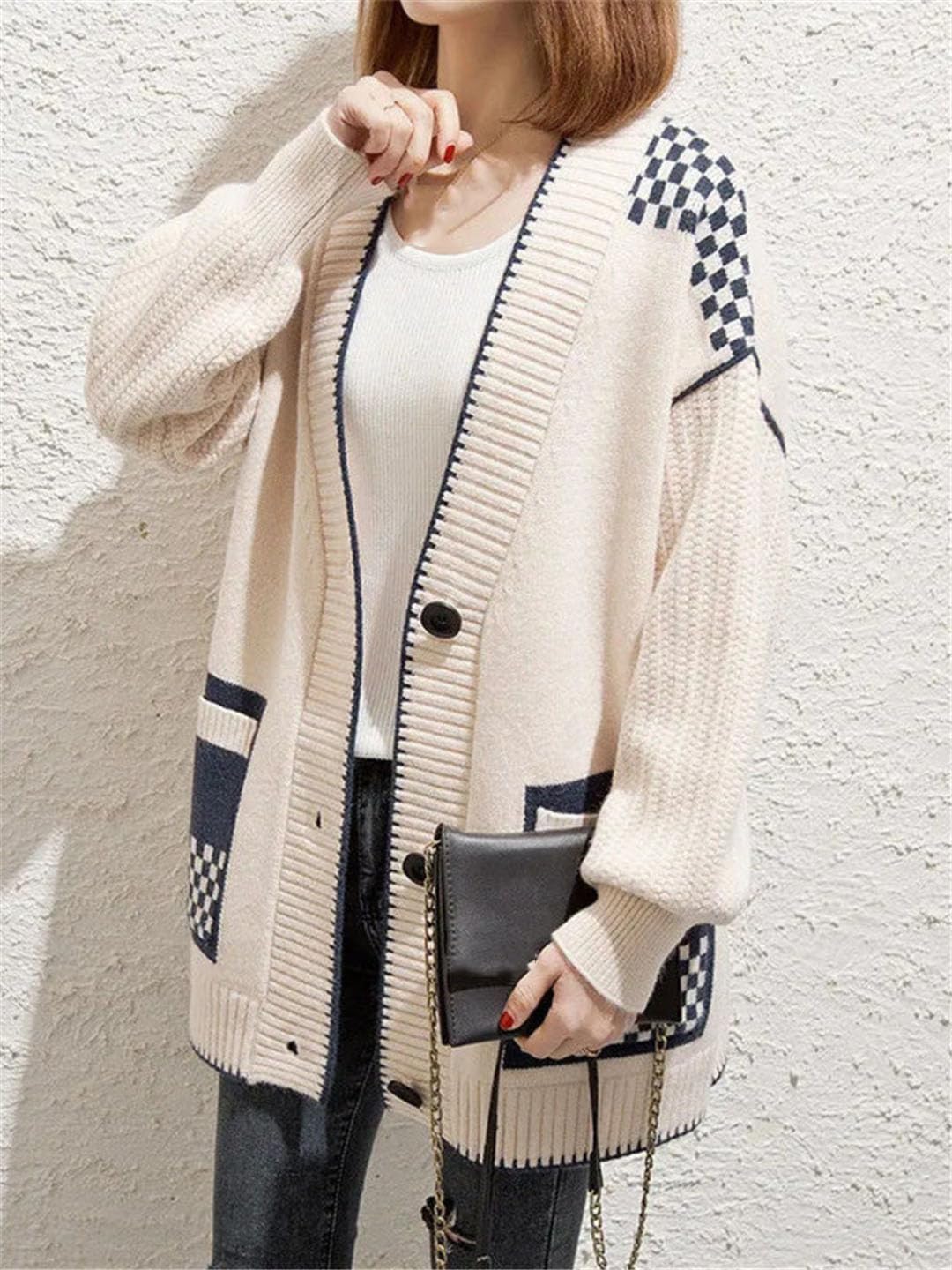 Abrigo De Suéter para Mujer Prendas De Punto Cárdigan Informal De Manga Larga con Un Solo Pecho Outwear