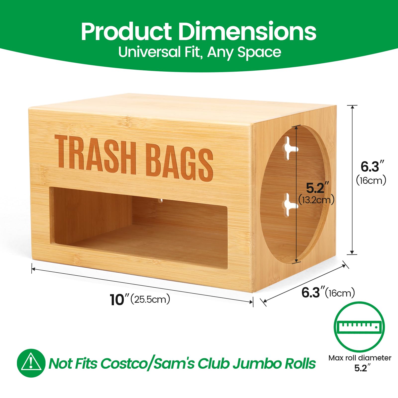 Libreshine Dispensador de Bolsas de Basura, Organizador de dispensador de Bolsas de Basura Debajo del Fregadero, Organizador de Bolsas de Basura de bambú de Montaje en Pared