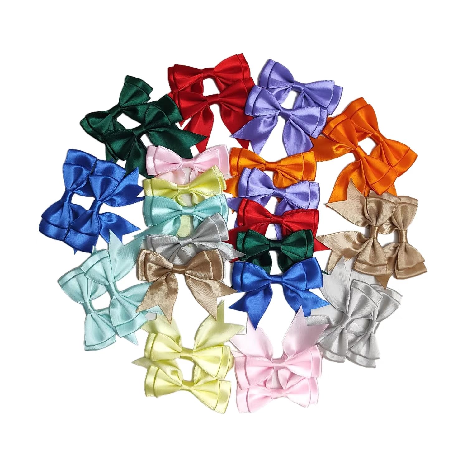 50 Pcs(5x10 Colors) 2-3/4” Double Layer Pretied Satin Ribbon Bows, Assorted Color Bowties for Treat Bags, Gift Wrapping, Handy Crafts and Party Favors