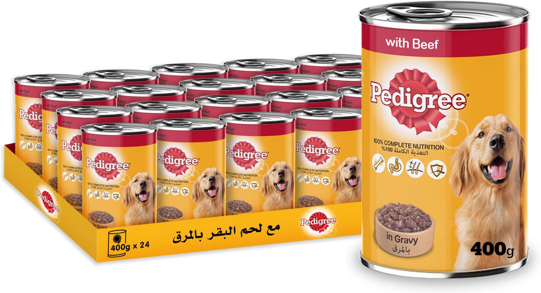 – Pedigree Dog Food, Beef in Gravy Flavour Dog Food Wet, Pack of 24x400g, Complete & Balanced Dog Wet Food For Adult Dogs
