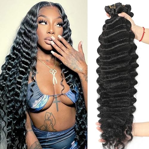 4 manojos de cabello humano suelto de onda profunda de 24, 26, 28, 30 pulgadas, 100% sin procesar, cabello brasileño sin procesar, extensiones de