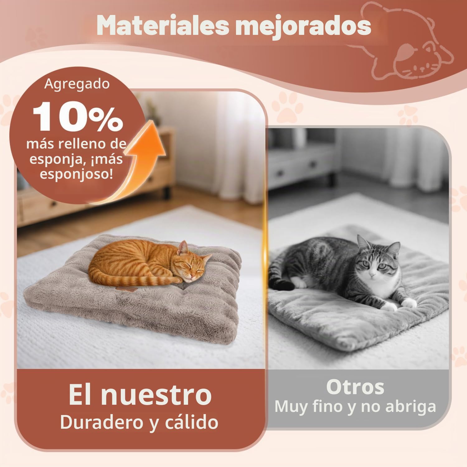 Nobleza Camas para Gatos de Interior, Cama Gato Manta Espesa para Gatos y Perros Pequeños, Esponjoso y Lavable, con Parte Inferior Antideslizante, 70 x 50 x 8 cm, Marrón