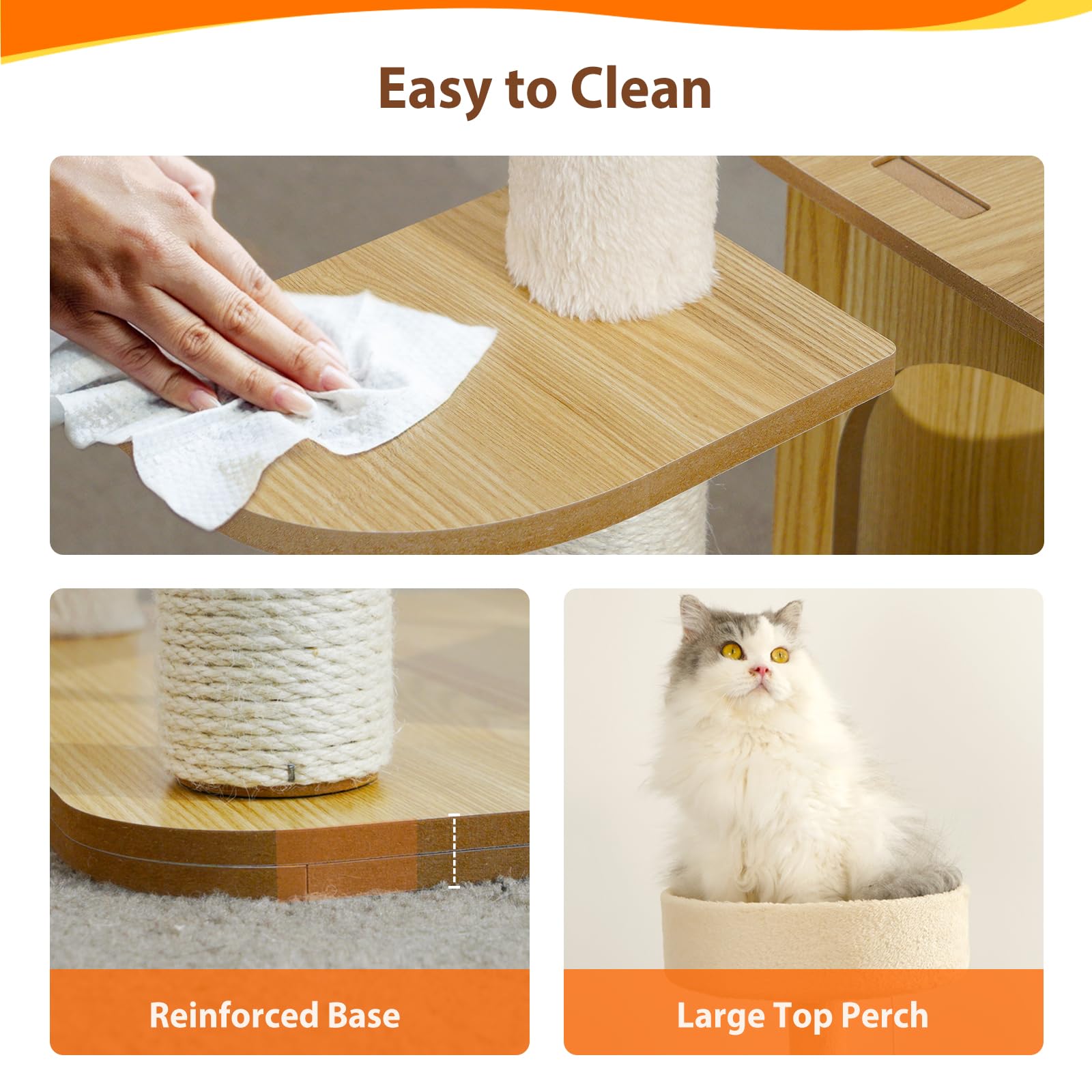 yuyuesmart Modern Cat Tree with Acrylic Dome, 56 Inches Wooden Cat Tree No Carpet, MultiLevel