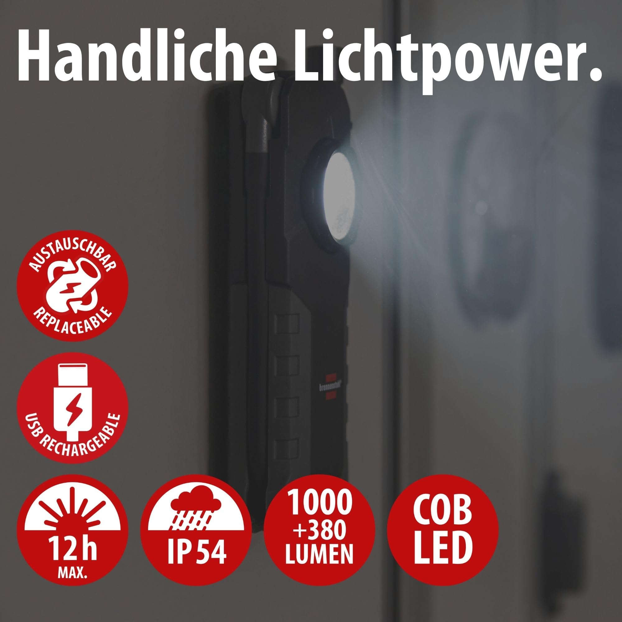 Brennenstuhl Professional Wireless Charging Set Handlampe HL 1000 ACW + Pad WCP (Akku LED Handlampe 1000+380lm, IP54, Magnet, max. 12h Leuchtdauer, tauschbarer Akku + induktive Ladestation 10W)
