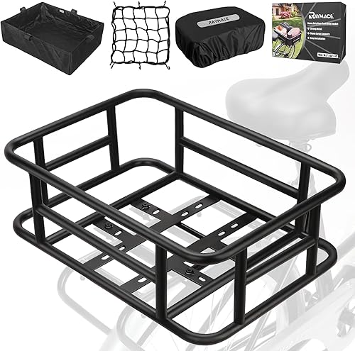 RAYMACE Cesta trasera para bicicleta con red de carga y forro Cesta grande para bicicleta, montaje perfecto para bicicleta eléctrica