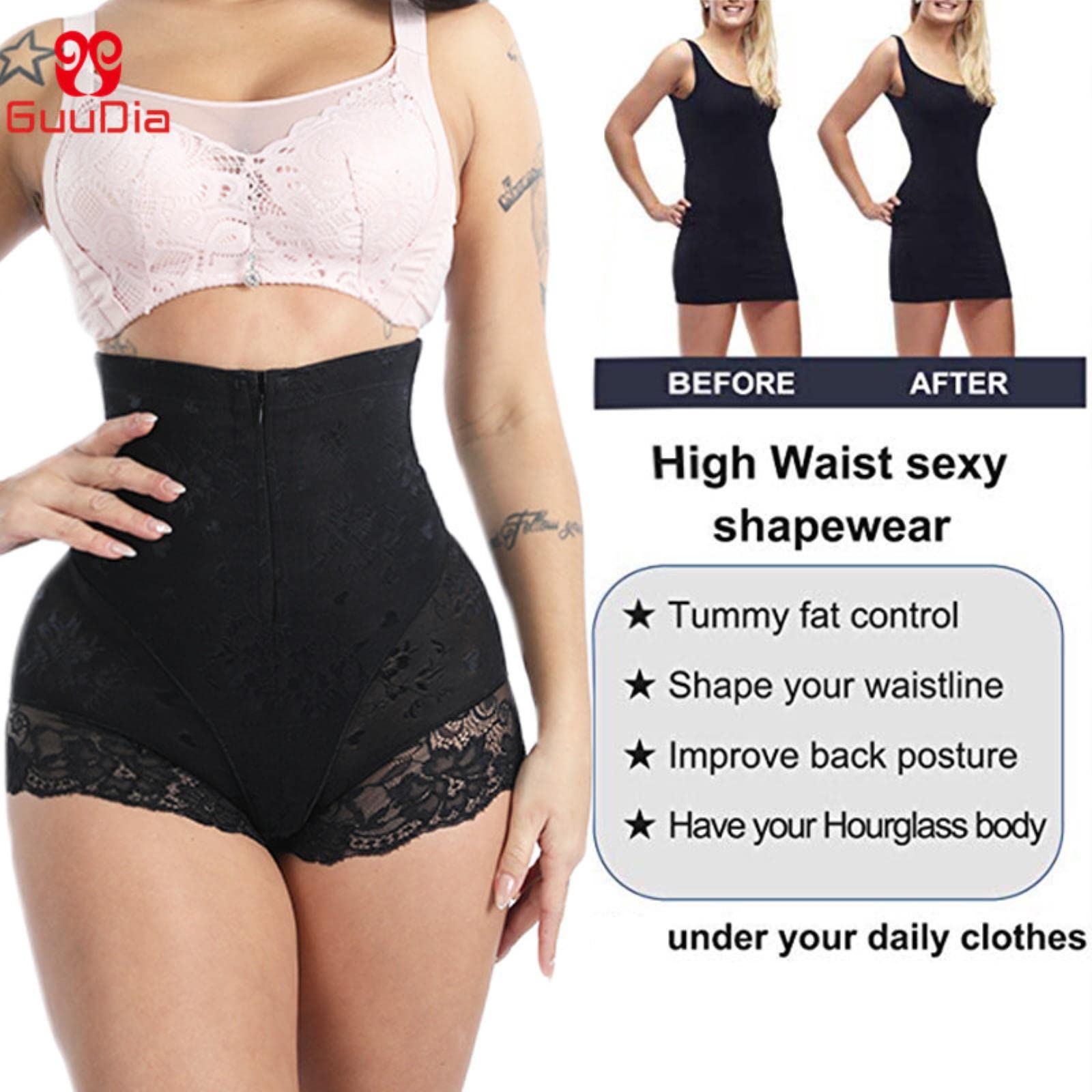 Majtki modelujące Seksowne koronkowe kształtowniki Body Shaper z zamkiem błyskawicznym Podwójna kontrola Majtki Damskie Bielizna modelująca Seksowna koronkowa talia Trener