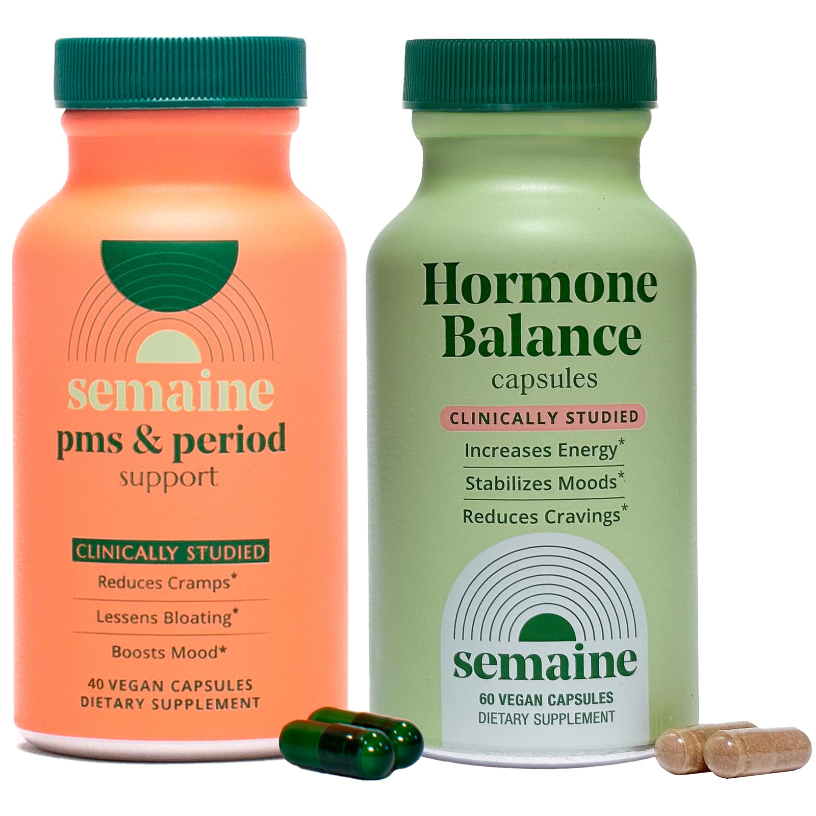 Semaine The Cycle Protocol Bundle, PMS Relief Capsules and Hormone Balance Capsules, Daily Cycle Support with Cramp, Bloating and Mood Support, 100 Vegan Caps, 1 Month