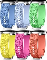 SNBLK 6 Pack Floral Engraved Silicone Bands for Samsung Galaxy Watch 7/6/5/4 Active 2 FE 20mm - Cute Flower Sport Straps Women