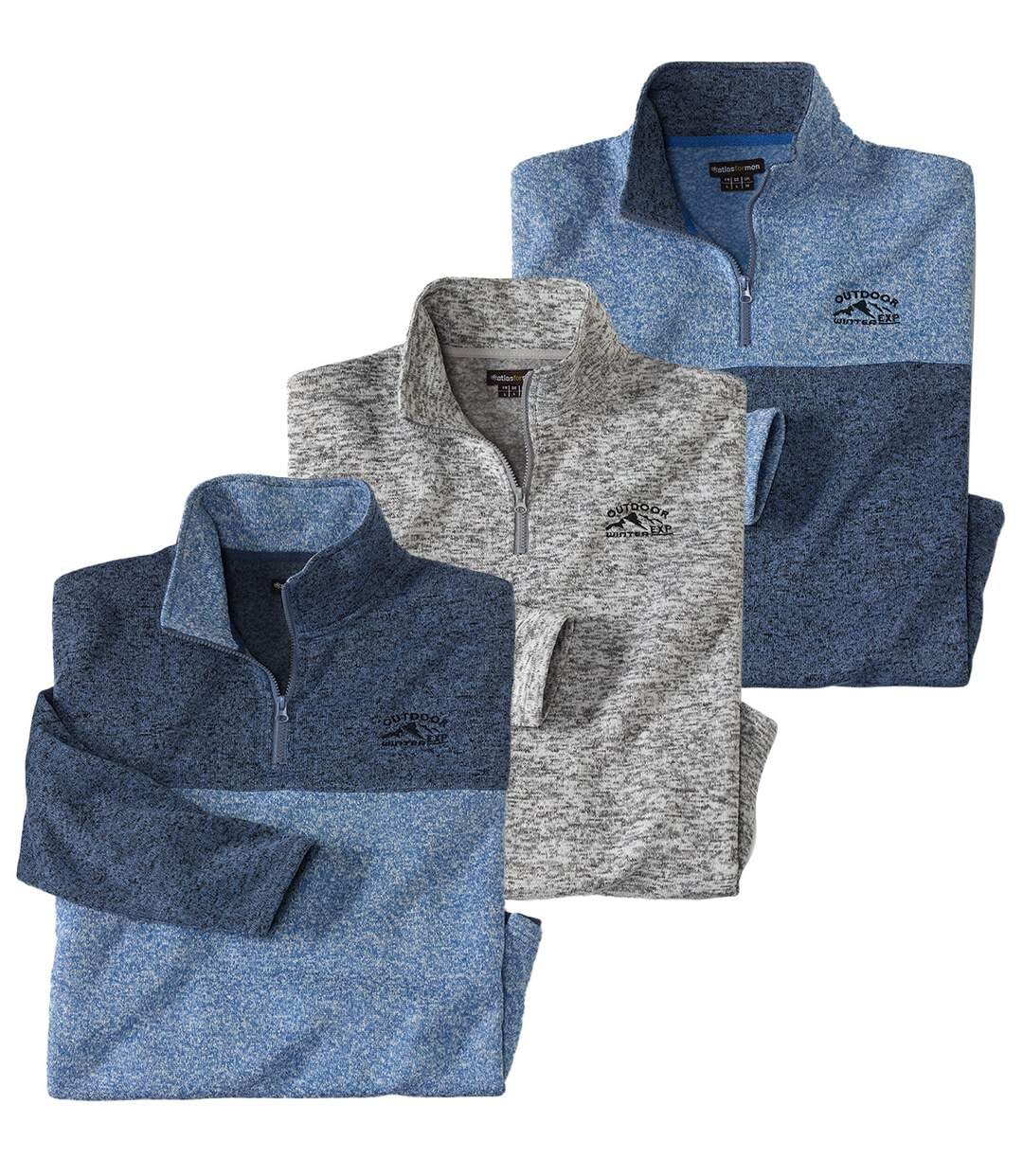 ATLAS FOR MEN olton-Sweatshirts 3er Pack - Ultra-bequem und warm - Molton-Sweatshirts Pullover mit Reißverschluss - Ideal für Winter/Reisen/Wandern - Erhältlich in großen Größen von M bis 5XL