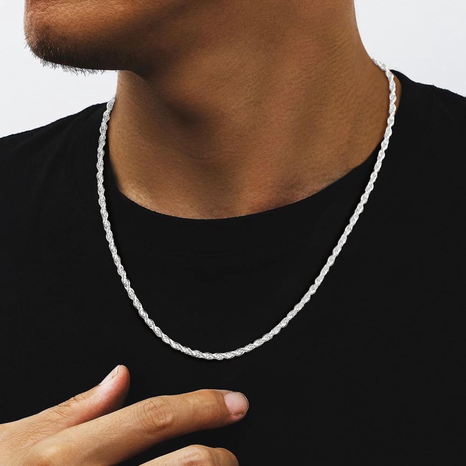 2.5/3/4 mm Rope Chain Necklace for Men - 925 Sterling Silver Chain for Men Necklaces Jewelry Gifts for Father Boyfriend Husband - Image 3