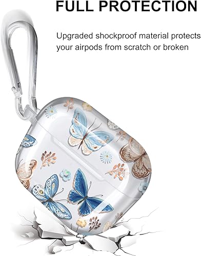 Miniatura 4 de JAHOLAN Funda compatible con AirPods 3, funda transparente de mariposa, bonita funda protectora suave a prueba de golpes con llavero para mujeres y