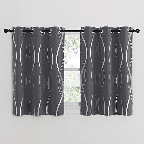 Miniatura 2 de NICETOWN - Cortinas opacas pequeñas, con aislamiento térmico, ojales sólidos, diseño de ondas con estampado de láminas para dormitorio, cocina,