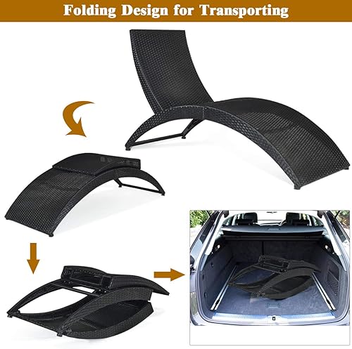 Miniatura 8 de HAPPYGRILL Silla plegable de ratán para patio, tumbona de mimbre para exteriores, con cojín, juego de muebles de patio para patio trasero, jardín,