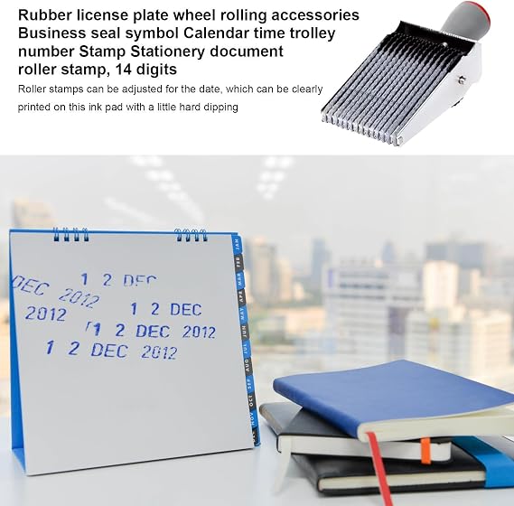 Number Roller Stamps | Changeable Number Stamp Date Stamp Personalized Number Symbol Rolling Wheel Stamp,Multi-Function Rubber Scrapbooking Roller Stationery Office Changeable Stamps,14 Digits