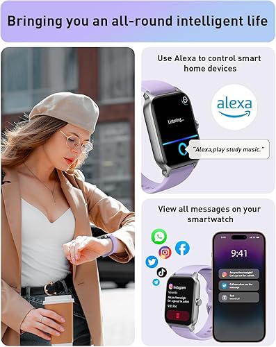 Miniatura 3 de Gydom Relojes inteligentes para hombres y mujeres, Alexa integrado, responderhacer llamadas en la muñeca, pantalla táctil de 1.8 pulgadas, monitor