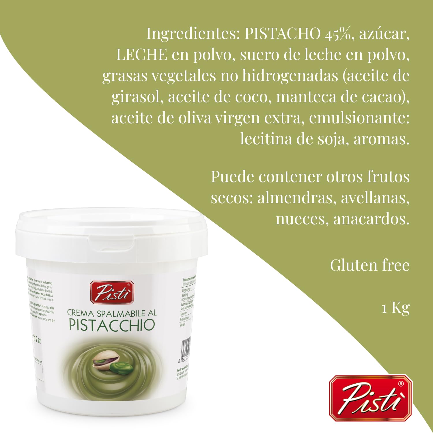 Pistì - Crema Spalmabile al Pistacchio - Con Pistacchi Verdi Selezionati, Lavorazione Artigianale, 100% Naturale - 1 kg