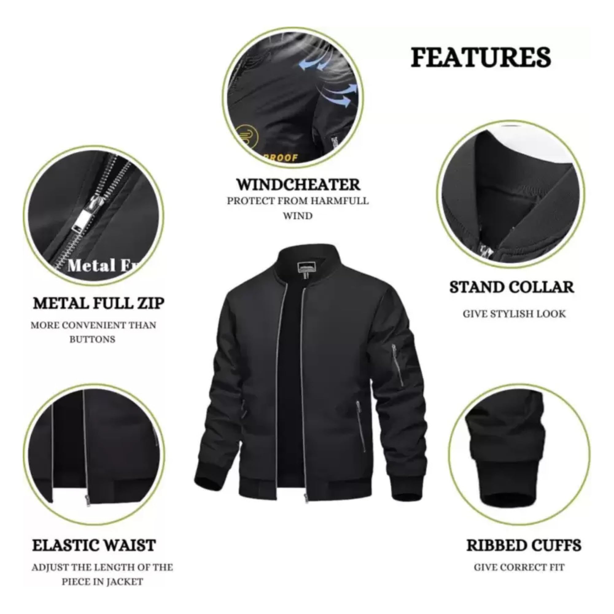 MIA FASHION Jacket for Men Winter Wear Full Sleeves Jacket | Zipper Lightweight Jacket | Casual Bomber Regular Fit (Black-2XL) 3