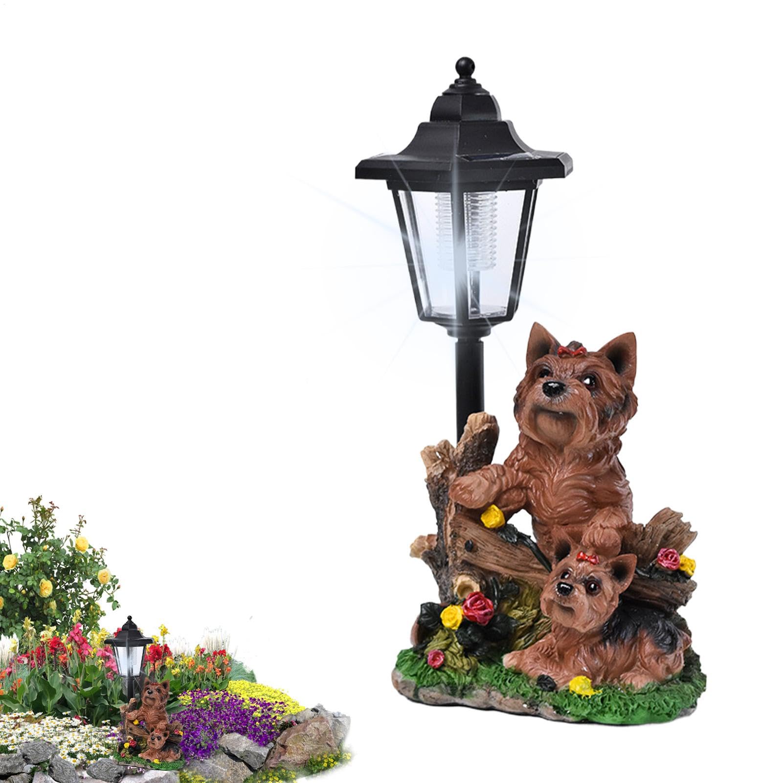 Escultura Canina para Exterior Estatua Animal Solar única, Figura | Escultura Artística Con Luz Solar Figura Coleccionable Para Amantes Perrunos, Decoración Exterior, Pati