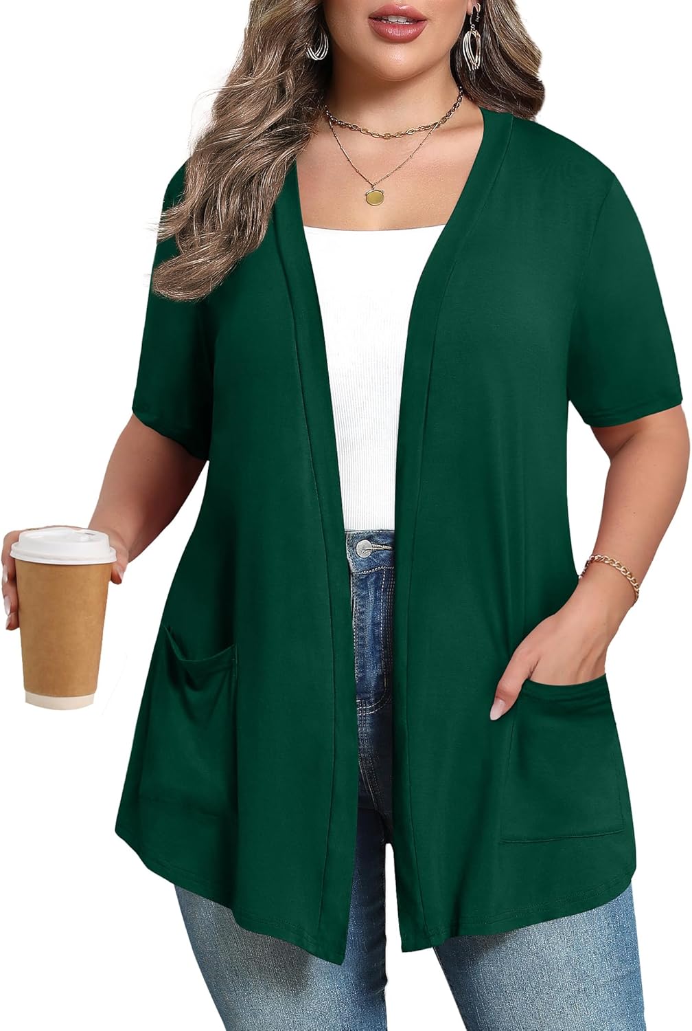 Women's Oversize Cardigans Lightweight Fall Long Sleeve Plus Size Flowy Open Front Shrugs with Pockets