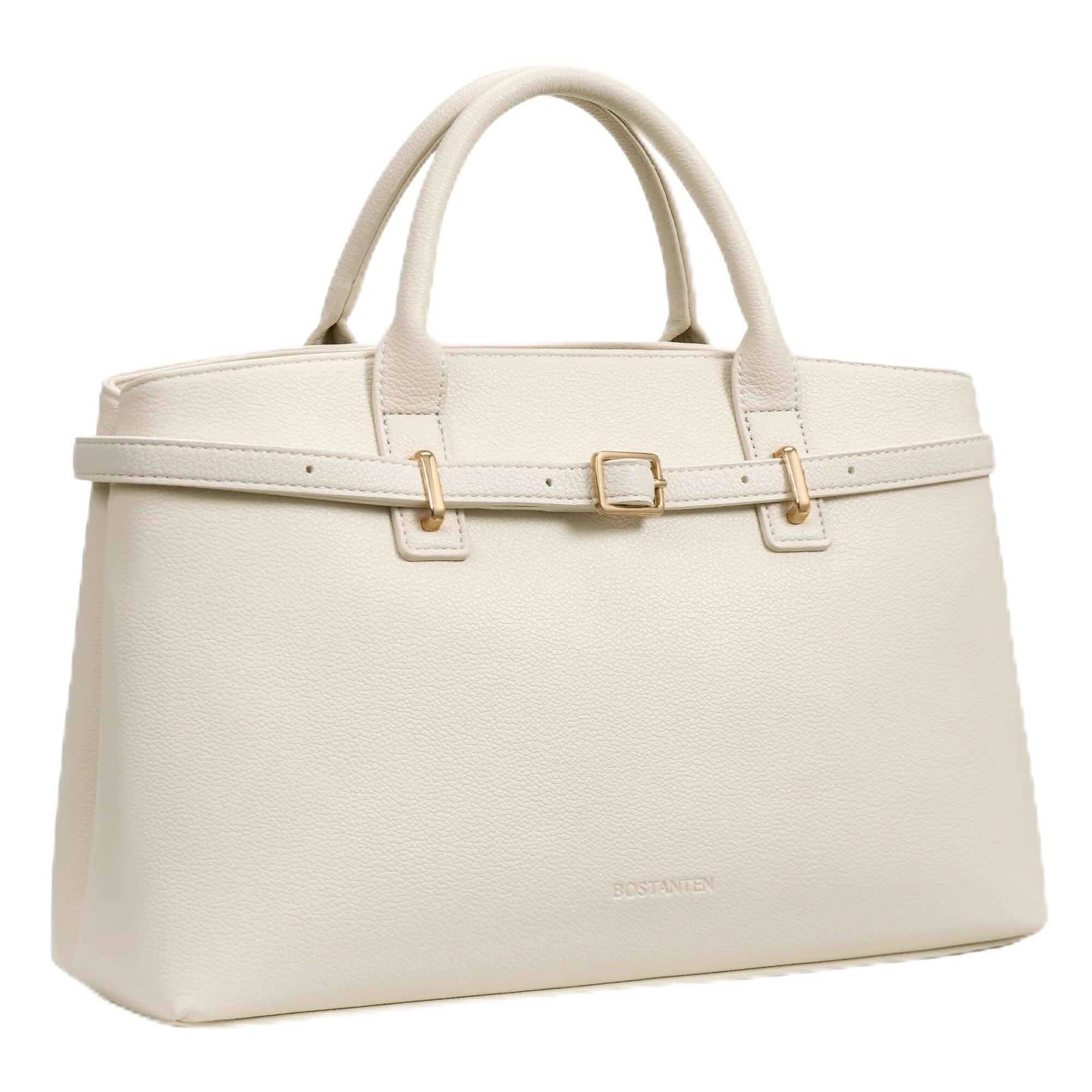 BOSTANTEN Soft Structured Satchel Bag for Women Medium Work Tote Handbag Commute or everyday, Luxury Pebble Leather or Faux Suede, Professional Style, Removable Strap, Expandable, Giftable Choice