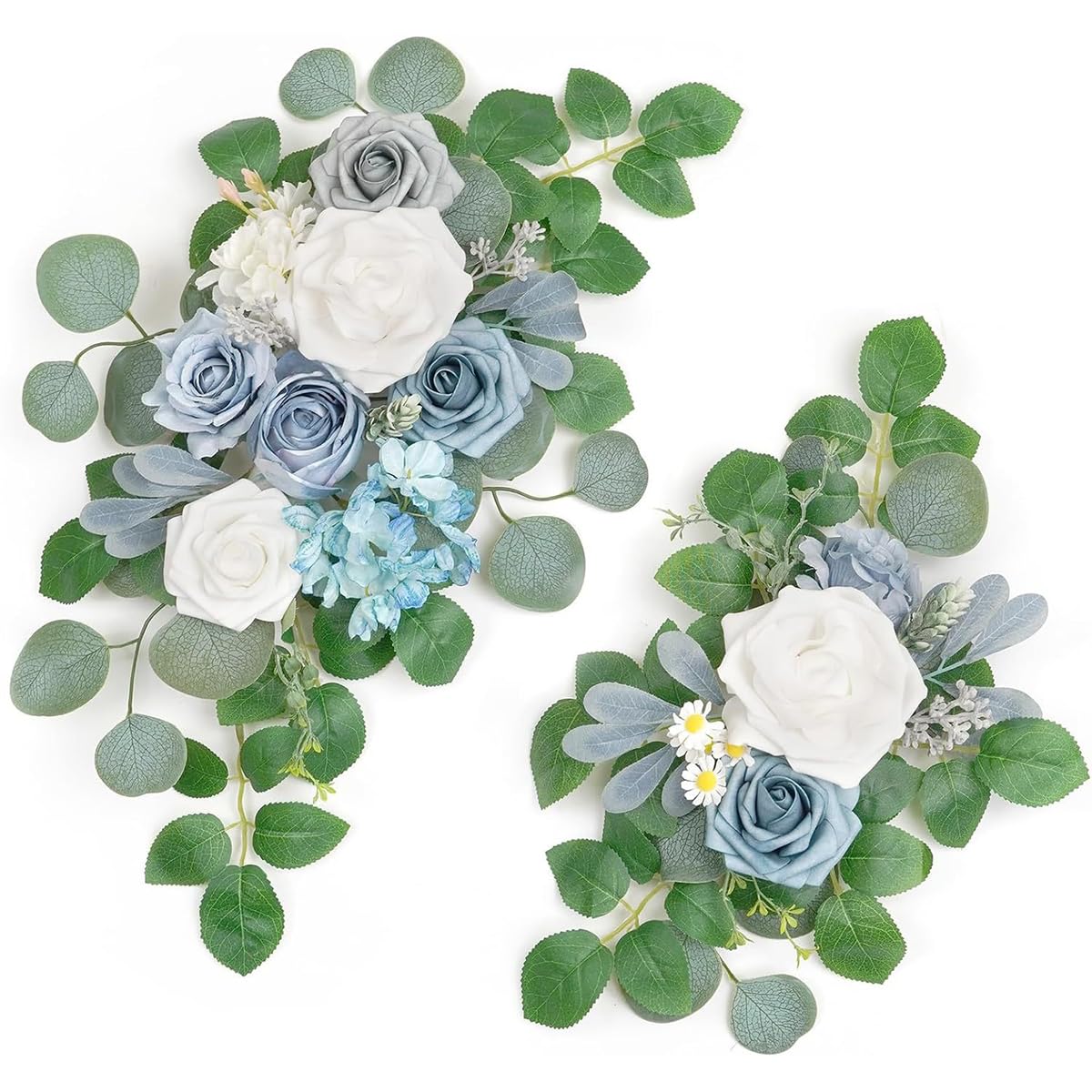 JOYWU Wedding Arch Faux Flowers with Leaves,2 Pcs Wedding Welcome Signs Floral Decoration,Party Ceremony Reception Backdrop Decor,Rose Floral Arrangement,Indoor Outdoor Faux Flower Swags