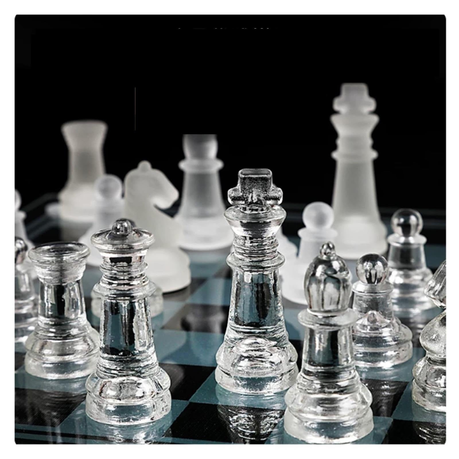 Set di scacchi in vetro con scacchi trasparenti e satinati | Scacchiera in vetro temperato con pezzi, regalo for giochi da tavolo di strategia da tavolo di lusso