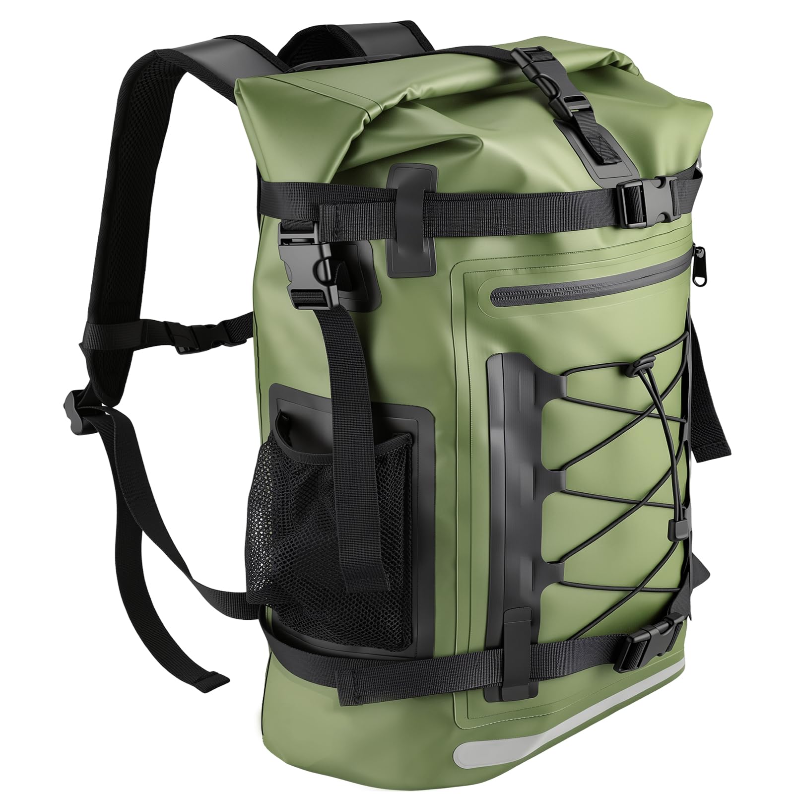 XREE Sac étanche vert militaire avec fermeture par enroulement pour les activités de plein air telles que les voyages, la randonnée, le kayak, le camping et les sports nautiques, vert, 40L, Sac