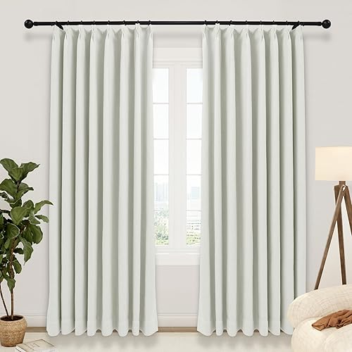 LUSTROWIN Cortinas plisadas francesas de lino sintético con textura personalizada para dormitorio, cortinas opacas, cortinas de ventana para sala de