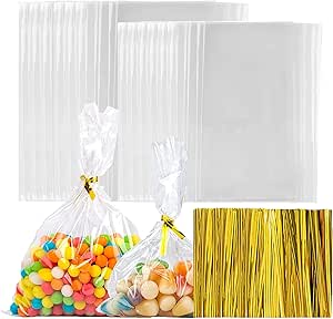 100 PCS Sachet Bonbon Transparent, 6 X 19cm Sachet Cellophane, Avec Liens Torsadés 100 Pcs