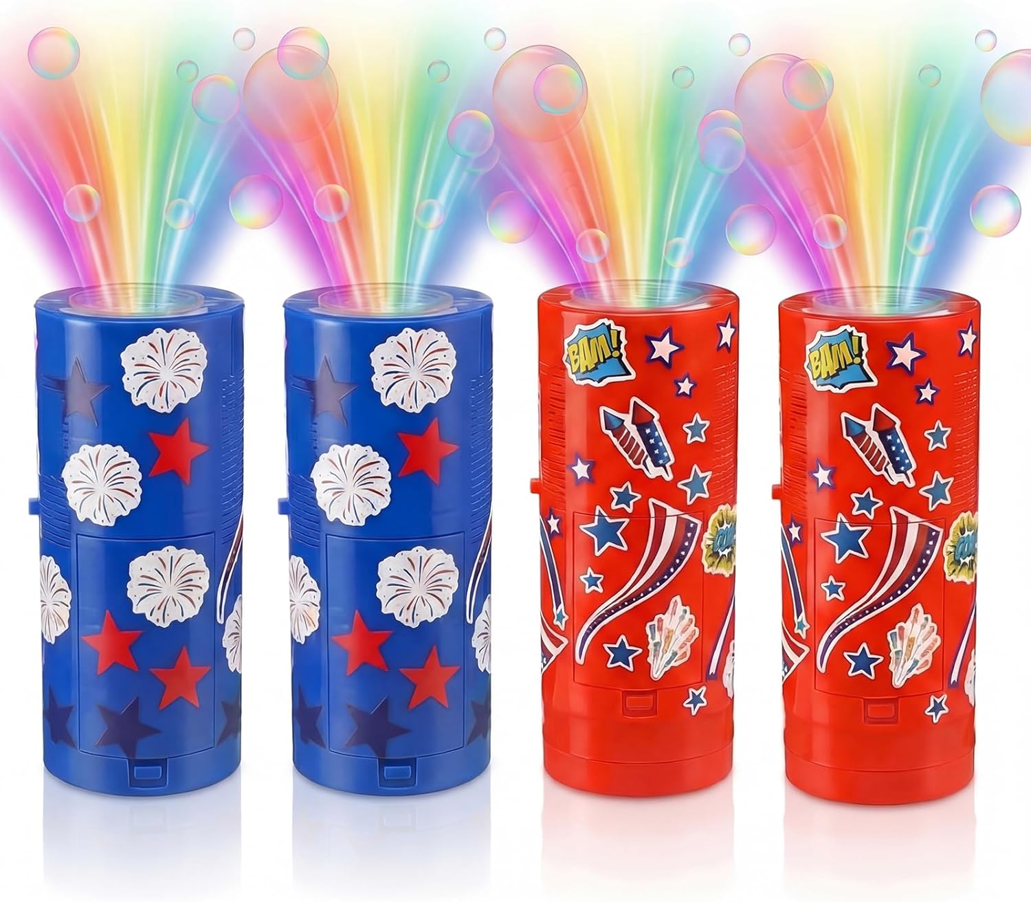 6 Pcs Fireworks Bubble Machine with Stickers, Portable Automatic Machine with Lights and Closeable Music, Toys for Outside Activities Parties Wedding