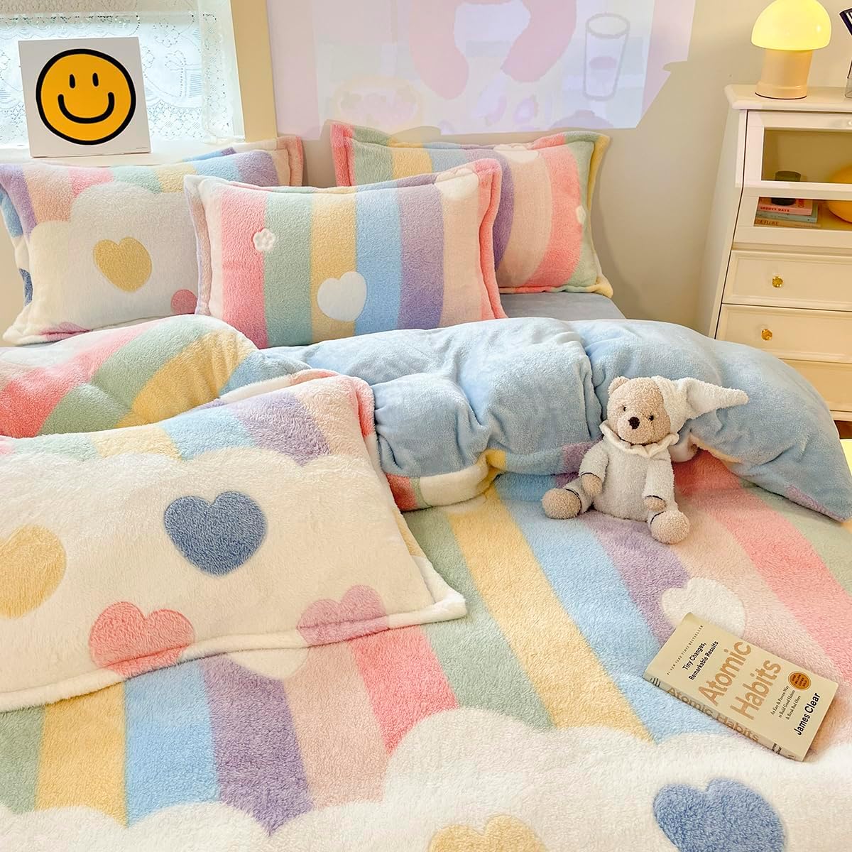 Queen Duvet Cover, Rainbow Pink 3Pcs Full Size Bedding Sets, Aesthetic Comforter Covers, Ultra Fluffy Blanket Soft Cute Kawaii Bed Set for Toddler Teen Kids Girls Women Cottagecore Decor - Image 4