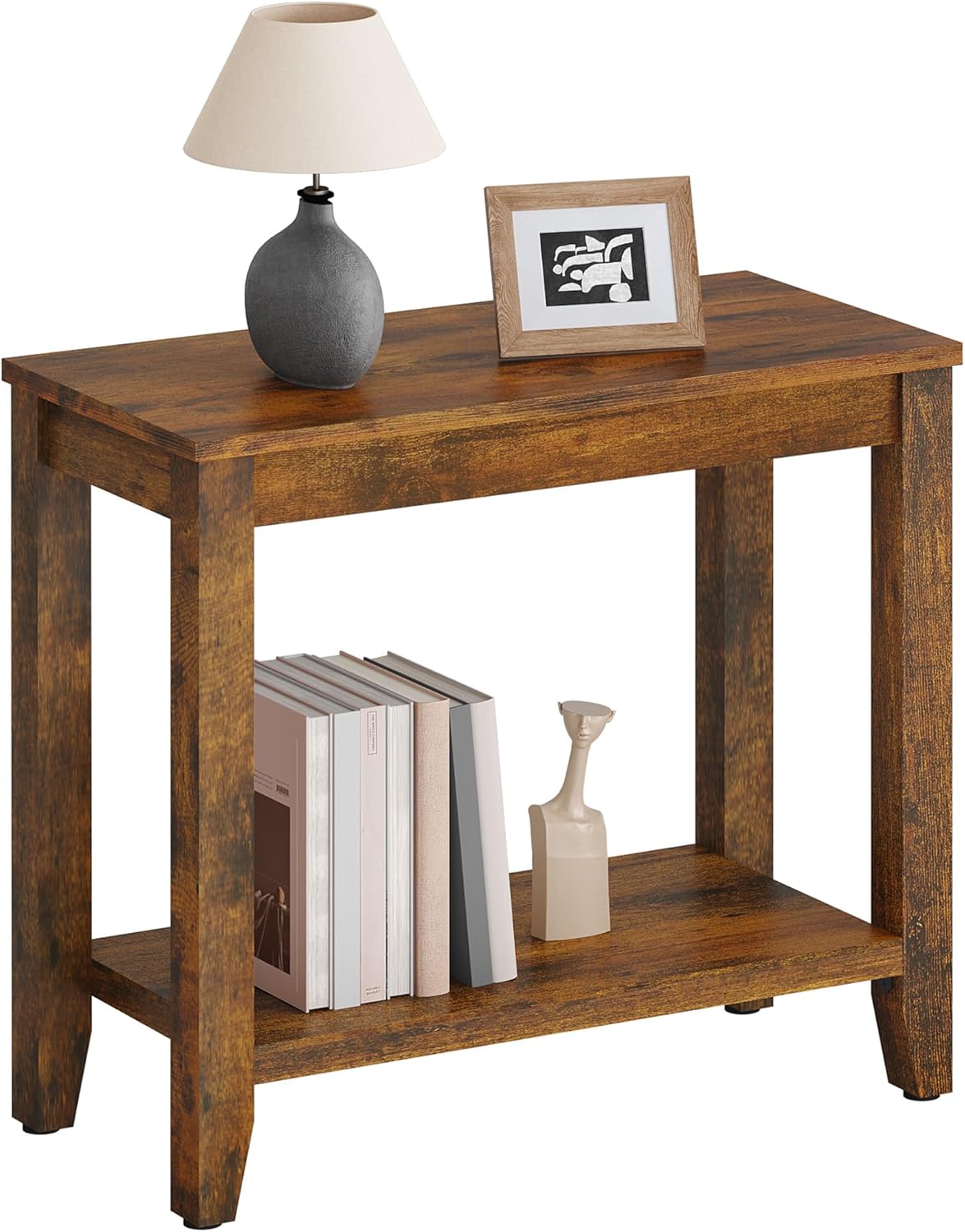 Hoctieon End Table with Double Storage Shelves, Sturdy Wooden Side Table for Living Room, Bedroom, Modern Nightstand Sofa Table for Small Spaces, Rustic Brown