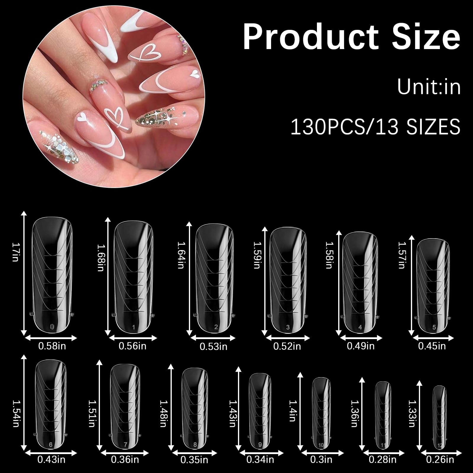 120 pcs Poly Extension Gel Moule à ongles avec écailles pour manucure en gel, salon de manucure et bricolage à domicile (Long Water Drop Dual Nail Forms Set)