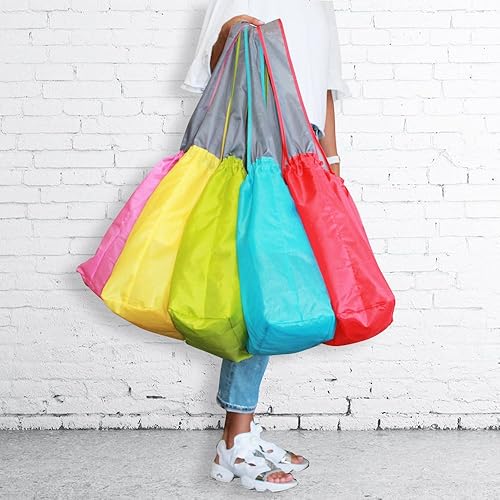 Miniatura 5 de EcoJeannie Paquete de 4 bolsas de compras plegables de nailon Ripstop reutilizables con bolsa y bolsillo interior, cordón