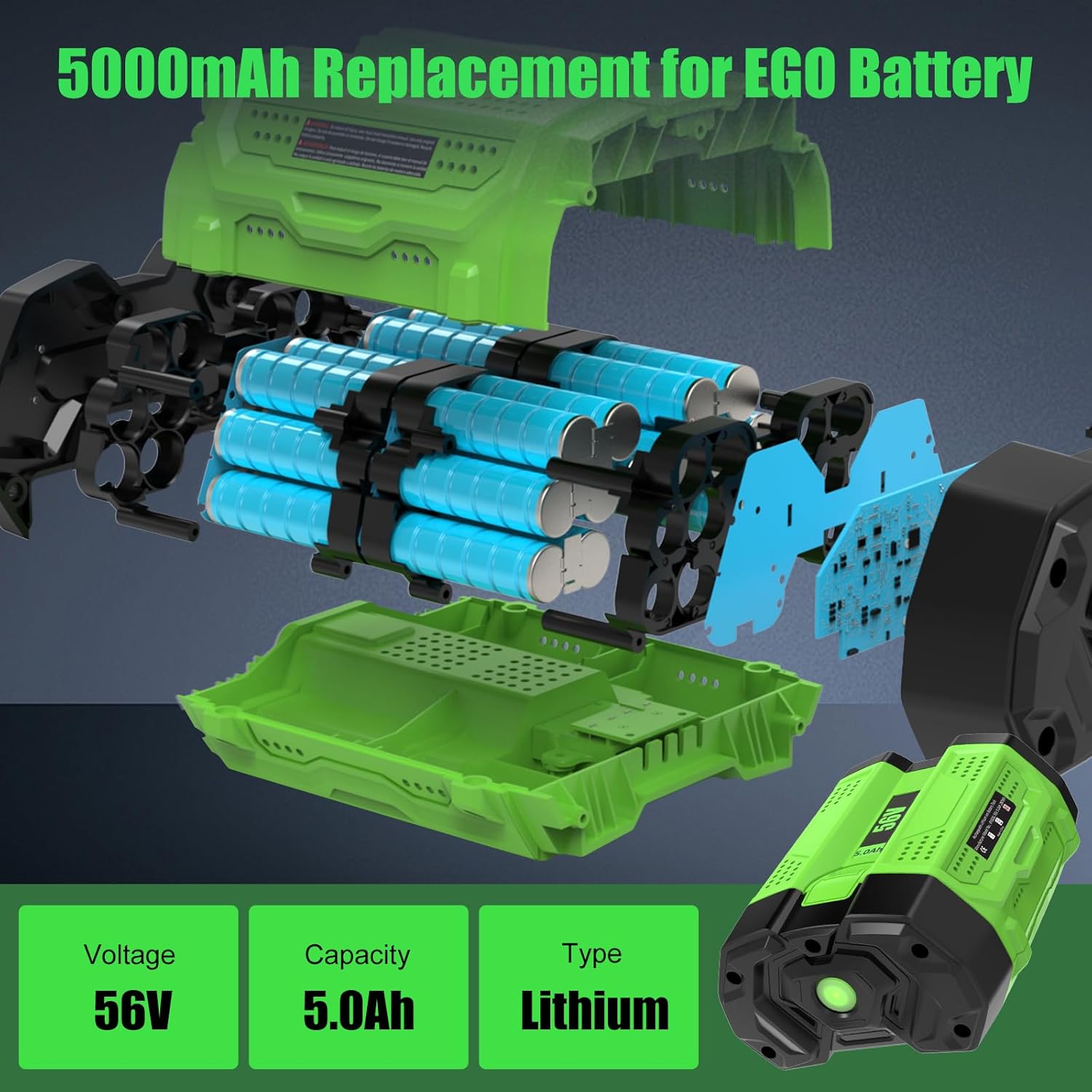 Reoben BA2800T 56V Lithium Battery Replacement for EGO Battery 56 Volt 5.0Ah