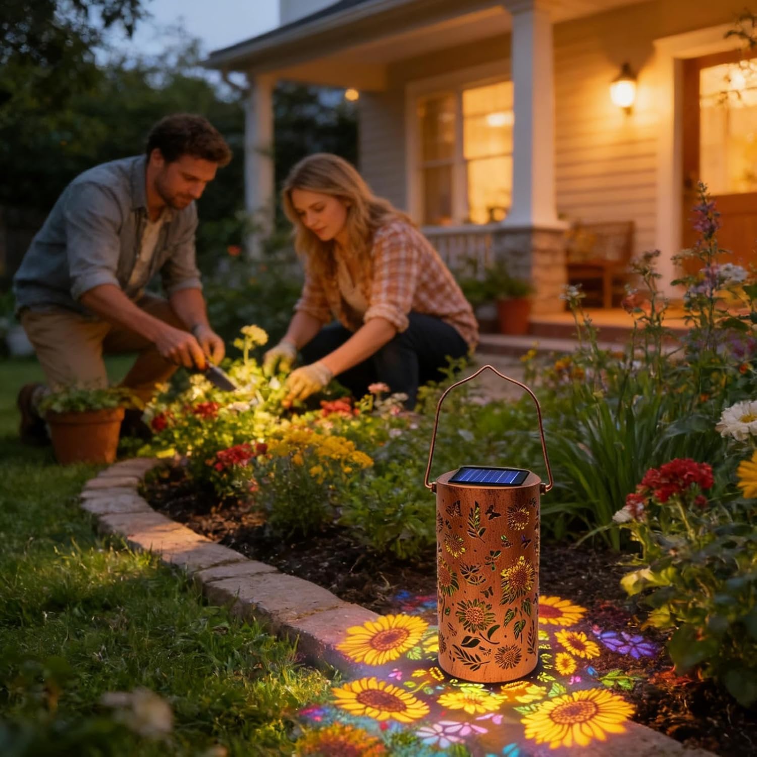 Hangable Solar Lamp, Sunflower Metal Lantern, Waterproof Light with Solars Panel, Sturdy Outdoor Hanging Lamp, Garden Lighting Tool with Stylish Design, Solar Decor for Patio Lawn