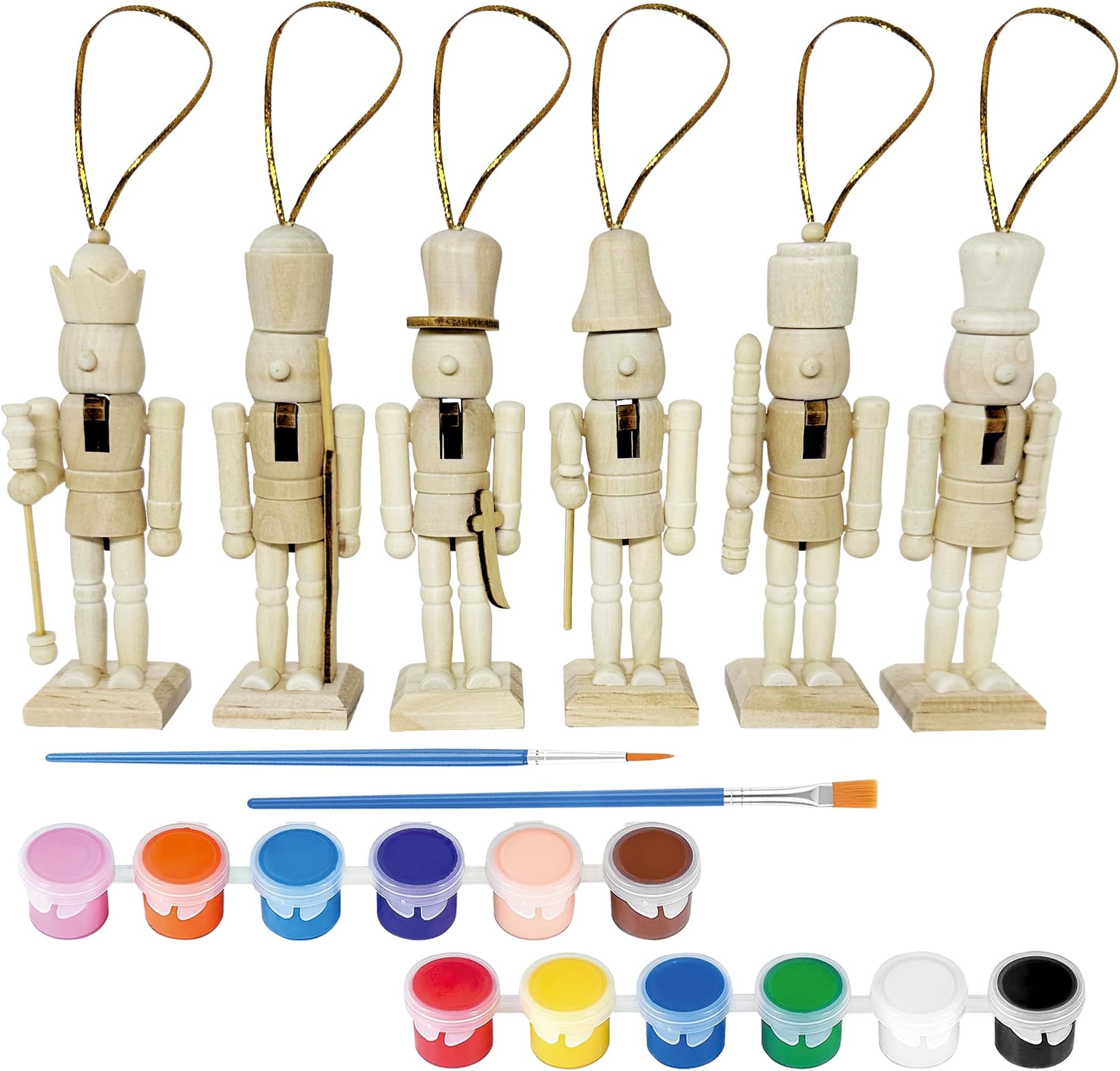 DIY Mini Nutcrackers Figures Wooden Christmas Decor, Hanging Nutcracker Ornaments for Xmas Tree, Wood Nut-Crackers Christmas Decorations for Festival Party Crafts (6PCS)