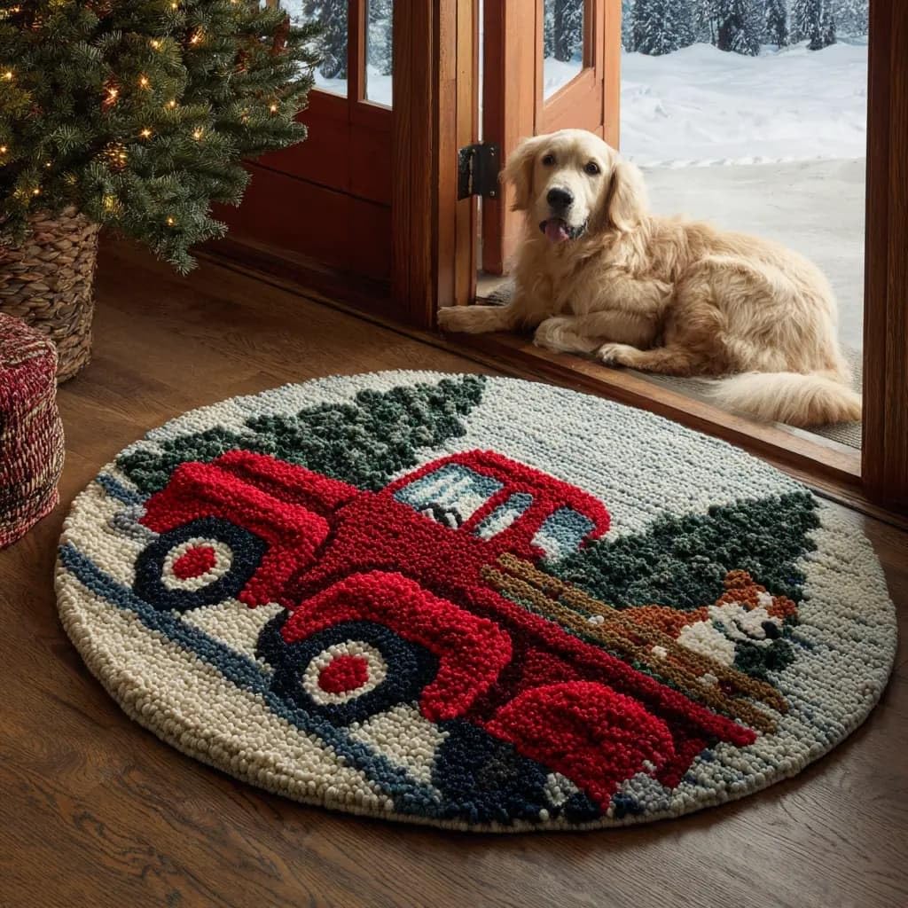 Wallustrioaw F Round Latch Hook Rug Kits Truck Or Adults And Starter 50*50Cm