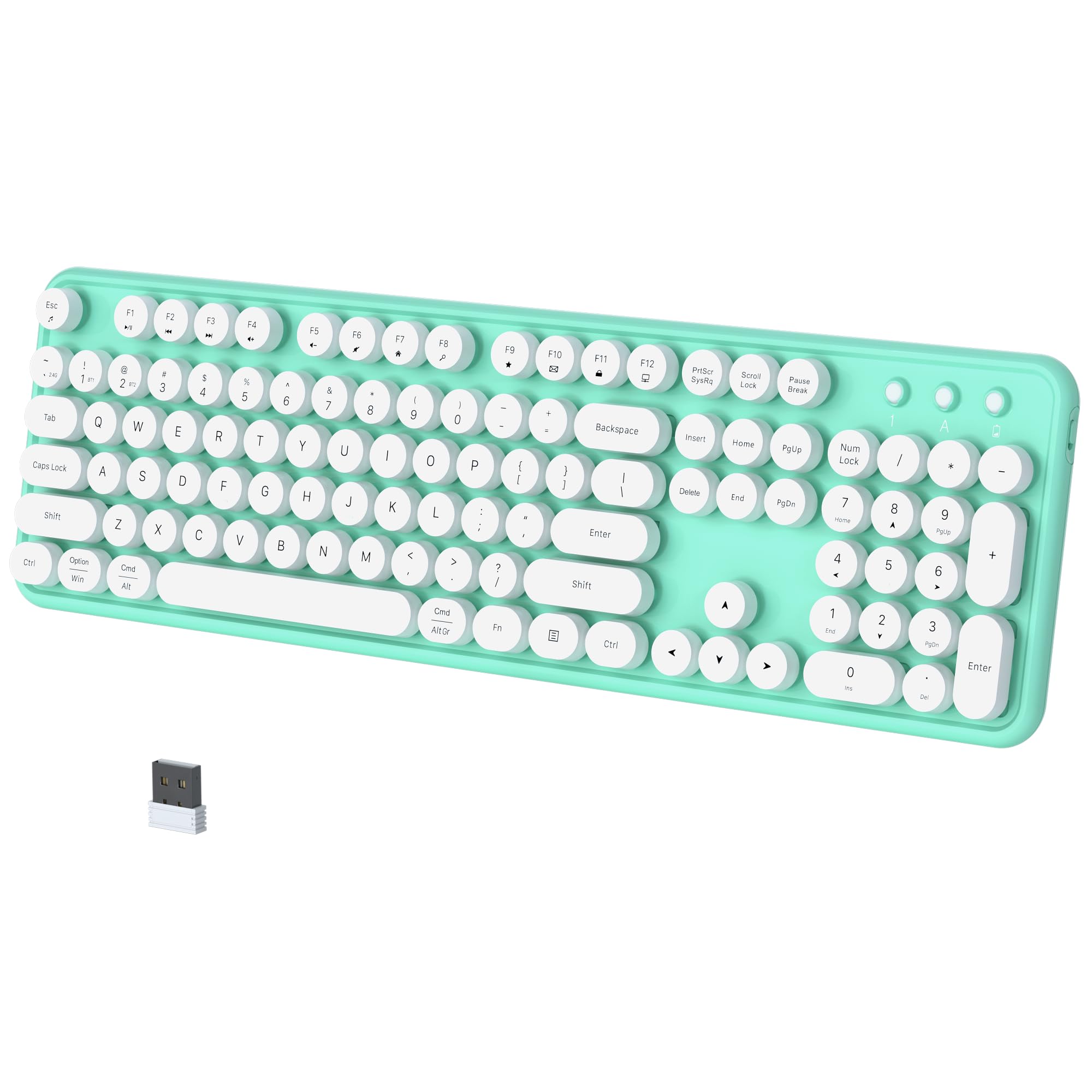 COVEVA Colorful Wireless Bluetooth Keyboard, 2.4G & Dual Bluetooth Multi-Device, Typewriter Retro Round Keycaps 104 Keys Full-Size for PC Laptop