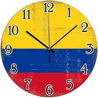 Colombia National Flag PVC Clock for Wall Colombia Clock for Wall Quality Quartz Battery Operated Silent Round Wall Clock Country Souvenir Gift Clocks for Wall for Home Office 10x10in