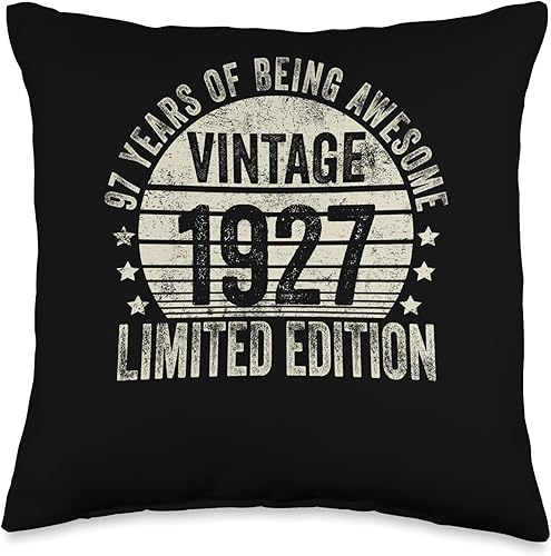 Retro 97th Birthday Gifts Men Women Throw Pillow, 16x16, Multicolor
