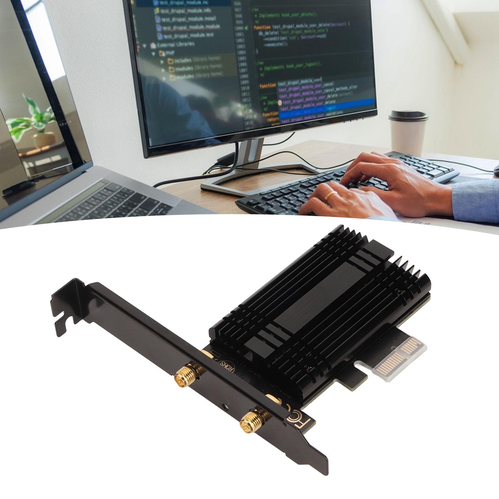 Scheda WiFi Pcie WiFi 6e AX210, Adattatore di Rete Wireless BT 5.3 6Ghz 5.8Ghz 2.4Ghz con Dissipatore di Calore 2 Antenna, Schede LAN Wireless per PC Desktop Windows 10/11